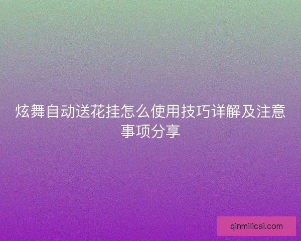 炫舞自动送花挂怎么使用技巧详解及注意事项分享